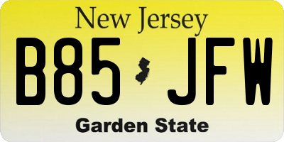 NJ license plate B85JFW