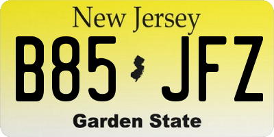 NJ license plate B85JFZ