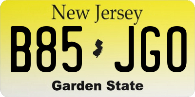 NJ license plate B85JGO