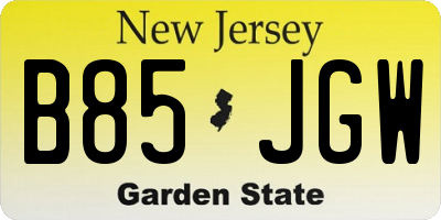 NJ license plate B85JGW