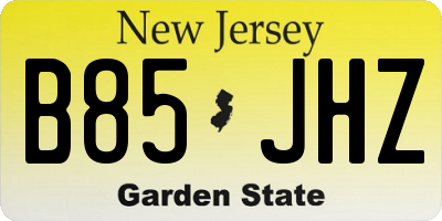 NJ license plate B85JHZ
