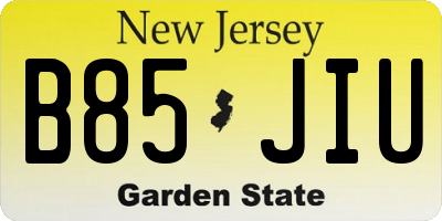 NJ license plate B85JIU
