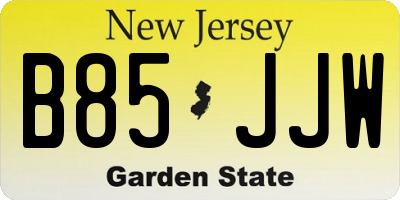 NJ license plate B85JJW