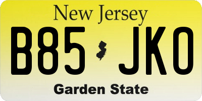 NJ license plate B85JKO