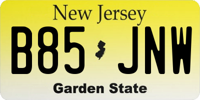 NJ license plate B85JNW