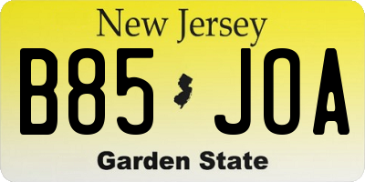 NJ license plate B85JOA