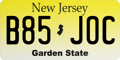 NJ license plate B85JOC