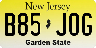 NJ license plate B85JOG