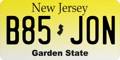 NJ license plate B85JON