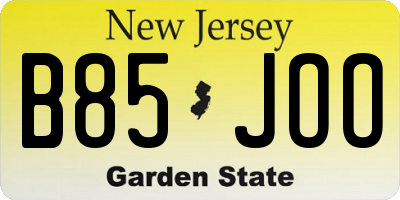 NJ license plate B85JOO
