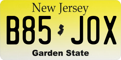 NJ license plate B85JOX