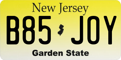 NJ license plate B85JOY