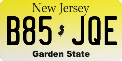 NJ license plate B85JQE