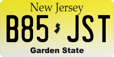 NJ license plate B85JST