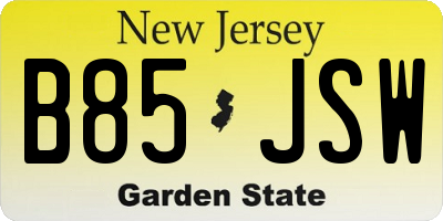 NJ license plate B85JSW