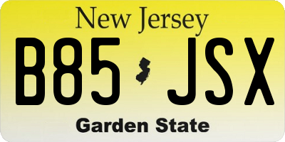 NJ license plate B85JSX