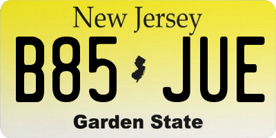 NJ license plate B85JUE