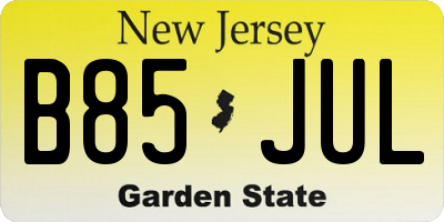 NJ license plate B85JUL