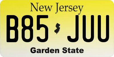 NJ license plate B85JUU