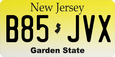 NJ license plate B85JVX