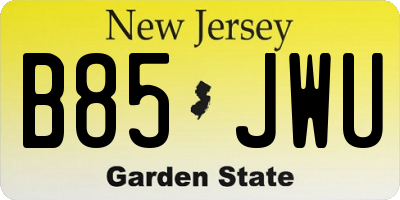 NJ license plate B85JWU