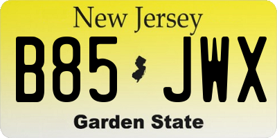 NJ license plate B85JWX