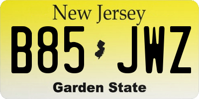 NJ license plate B85JWZ
