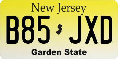 NJ license plate B85JXD