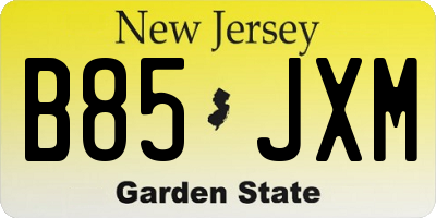 NJ license plate B85JXM
