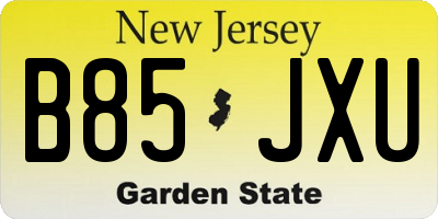 NJ license plate B85JXU