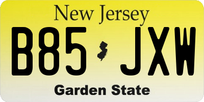 NJ license plate B85JXW