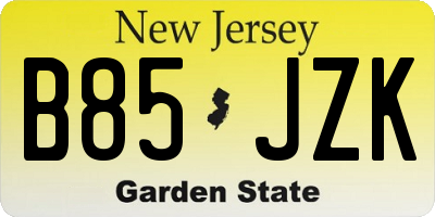 NJ license plate B85JZK