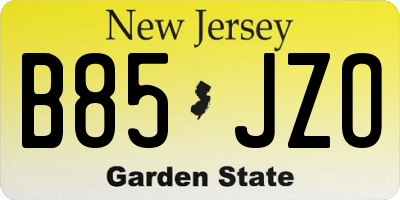 NJ license plate B85JZO