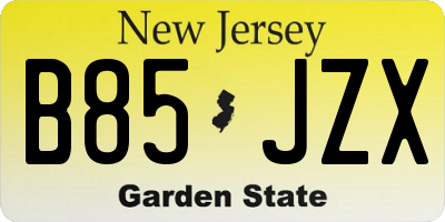 NJ license plate B85JZX