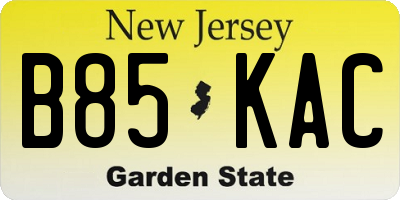 NJ license plate B85KAC