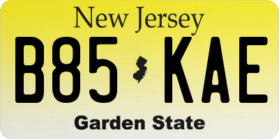 NJ license plate B85KAE