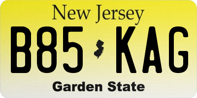 NJ license plate B85KAG