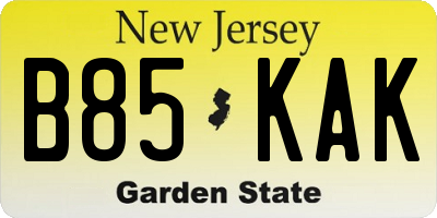 NJ license plate B85KAK