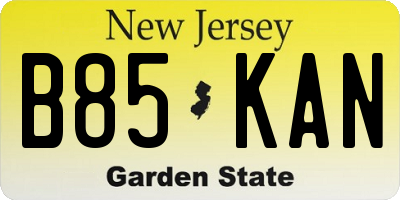 NJ license plate B85KAN