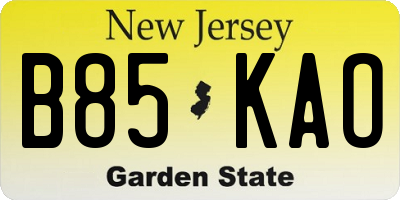 NJ license plate B85KAO