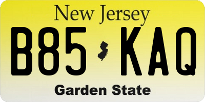 NJ license plate B85KAQ