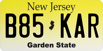 NJ license plate B85KAR