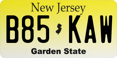 NJ license plate B85KAW