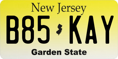 NJ license plate B85KAY