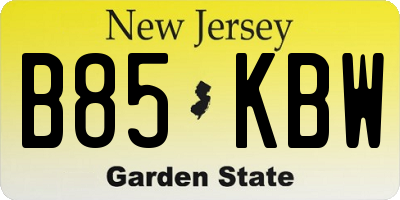 NJ license plate B85KBW
