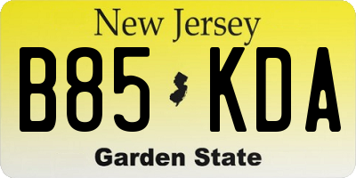 NJ license plate B85KDA