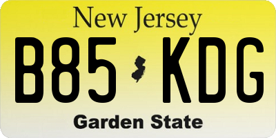 NJ license plate B85KDG