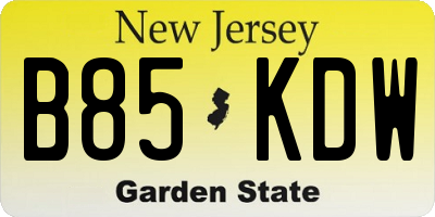 NJ license plate B85KDW
