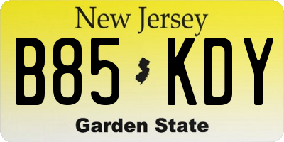 NJ license plate B85KDY