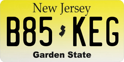 NJ license plate B85KEG